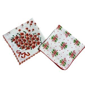 Holiday theme red and green handkerchiefs - Vintage